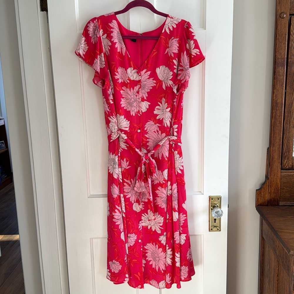 🌺Talbots Plus pink floral midi dress. Size 16W. - Picture 2 of 11